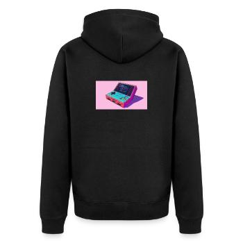 Frische Konsole - Unisex Premium Bio Zip Hoodie - Schwarz - Hinten - Nico (187cm)