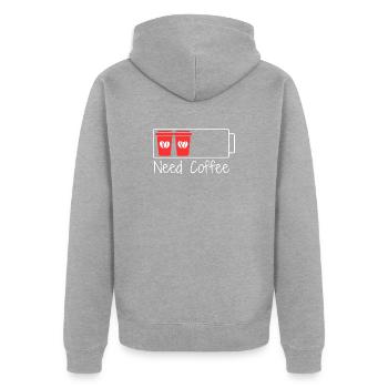 Caffeine = 100% charge - Unisex Premium Organic Zip Hoodie - heather grey - Back - Nico (187cm)