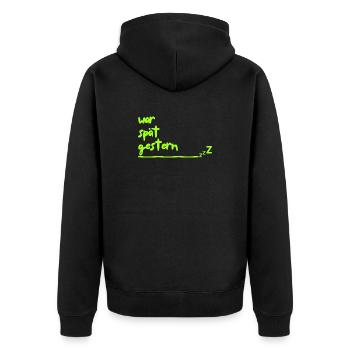 war spaet gestern - Unisex Premium Bio Zip Hoodie - Schwarz - Hinten - Nico (187cm)
