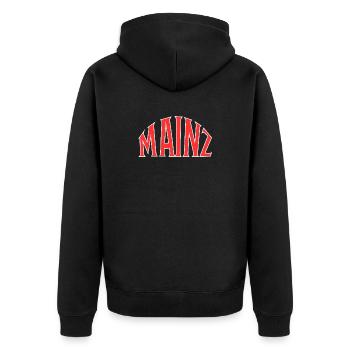 Mainz  - Unisex Premium Bio Zip Hoodie - Schwarz - Hinten - Nico (187cm)