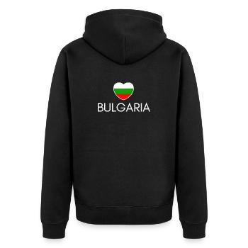 Herz mit bulgarischer Flagge, ich liebe Bulgarien - Unisex Premium Bio Zip Hoodie - Schwarz - Hinten - Nico (187cm)