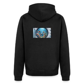 Surreal underwater world inside a washing machine  - Unisex Premium Bio Zip Hoodie - Schwarz - Hinten - Nico (187cm)
