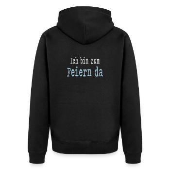 Ich bin zum Feiern da - Junggesellenabschied - Unisex Premium Bio Zip Hoodie - Schwarz - Hinten - Nico (187cm)