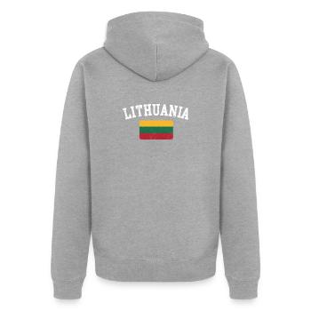 Lithuania Arch Flag Tee - Unisex Premium Organic Zip Hoodie - heather grey - Back - Nico (187cm)
