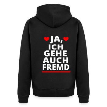 Ich gehe auch Fremd betrügen T-Shirt Ehefrau - Unisex Premium Bio Zip Hoodie - Schwarz - Hinten - Nico (187cm)