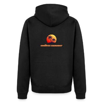Endless Summer – Sonnenuntergang & Palmen - Unisex Premium Bio Zip Hoodie - Schwarz - Hinten - Nico (187cm)