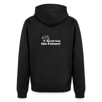 Scroll Into The Future – Retro Nerd Mouse Saying - Unisex Premium Organic Zip Hoodie - black - Back - Nico (187cm)