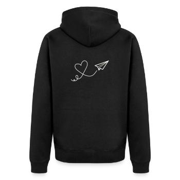 Herzflug Linienkunst - Unisex Premium Bio Zip Hoodie - Schwarz - Hinten - Nico (187cm)