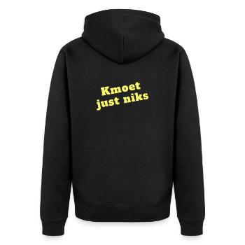 Kmoet just nothing, Antwerpener Dialekt Shirts - Unisex Premium Bio Zip Hoodie - Schwarz - Hinten - Nico (187cm)