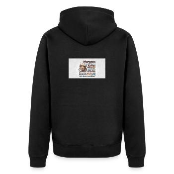 Kaffee Morgen Spruch Illustration - Unisex Premium Bio Zip Hoodie - Schwarz - Hinten - Nico (187cm)