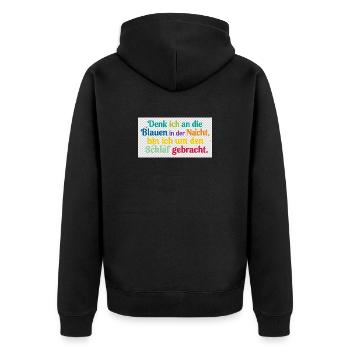 Bunte Nachtgedanken Schlafzitat - Unisex Premium Bio Zip Hoodie - Schwarz - Hinten - Nico (187cm)