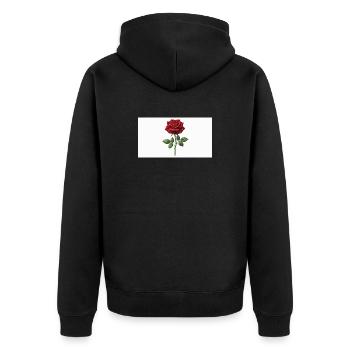 Rote Rose mit Tau-Tropfen - Unisex Premium Bio Zip Hoodie - Schwarz - Hinten - Nico (187cm)