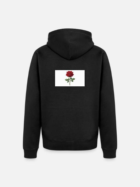 Rote Rose mit Tau-Tropfen - Unisex Premium Bio Zip Hoodie - Schwarz