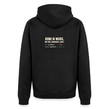 Keine KI weiß, wo das Ladekabel liegt – Mama schon - Unisex Premium Bio Zip Hoodie - Schwarz - Hinten - Nico (187cm)