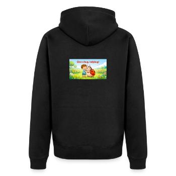 GIB EINE UMARMUNG, LADYBUG, - Unisex Premium Bio Zip Hoodie - Schwarz - Hinten - Nico (187cm)