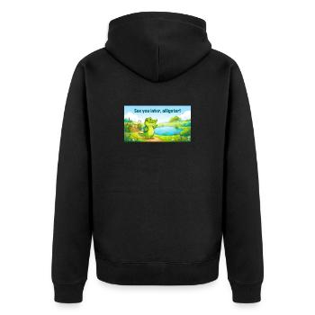 BIS SPÄTER, ALLIGATOR. - Unisex Premium Bio Zip Hoodie - Schwarz - Hinten - Nico (187cm)