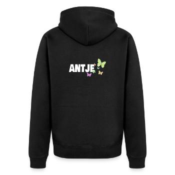 Vornamen Antje - Unisex Premium Bio Zip Hoodie - Schwarz - Hinten - Nico (187cm)