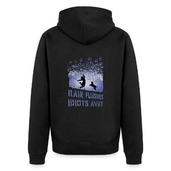 Rain flushes Idiots away (Staffy Edition, bright) - Unisex Premium Organic Zip Hoodie - black - Back - Nico (187cm)