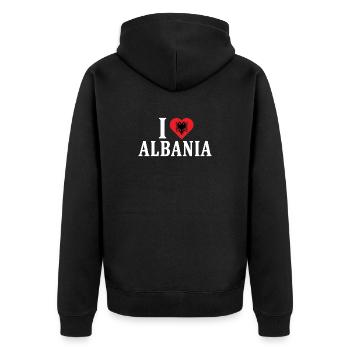 T-Shirt Ich liebe Albanien T-Shirt Shqiperia - Unisex Premium Bio Zip Hoodie - Schwarz - Hinten - Nico (187cm)