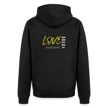Liebe Basketball gelb - Unisex Premium Bio Zip Hoodie - Schwarz - Hinten - Nico (187cm)