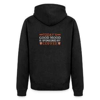Mood sponsored by coffee - Unisex Premium Bio Zip Hoodie - Schwarz - Hinten - Nico (187cm)
