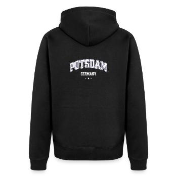 Potsdam Deutschland College Emblem - Unisex Premium Bio Zip Hoodie - Schwarz - Hinten - Nico (187cm)