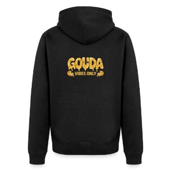  Gouda Vibes Only Lustiger Käse Spruch Für - Unisex Premium Bio Zip Hoodie - Schwarz - Hinten - Nico (187cm)