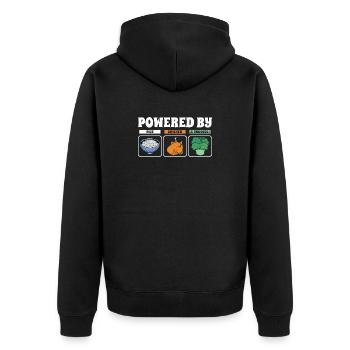 Powered By Rice Chicken Broccoli - Unisex Premium Organic Zip Hoodie - black - Back - Nico (187cm)