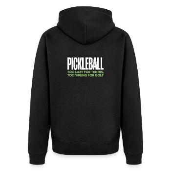 Joueur de pickleball trop paresseux pour le tennis pickleball - Veste à capuche bio Premium Unisexe - noir - Dos - Nico (187cm)