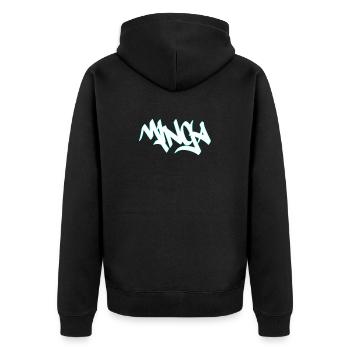 Graffiti Mibga Neon Schriftzug - Unisex Premium Bio Zip Hoodie - Schwarz - Hinten - Nico (187cm)