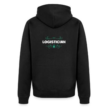 Logistiker Vintage Logo Print - Unisex Premium Bio Zip Hoodie - Schwarz - Hinten - Nico (187cm)