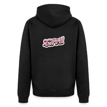 Mama ist müde, retro pink - Unisex Premium Bio Zip Hoodie - Schwarz - Hinten - Nico (187cm)