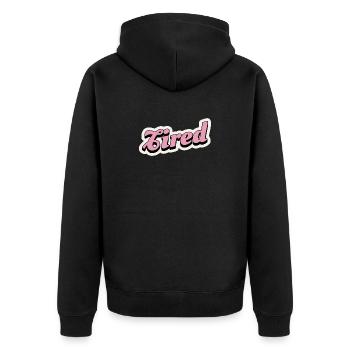 Tired Pink Retro Script Logo - Unisex Premium Bio Zip Hoodie - Schwarz - Hinten - Nico (187cm)