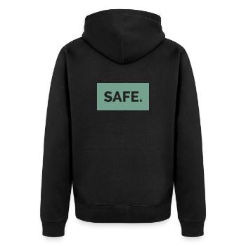 safe sicher absolut 100prozent geschenkidee - Unisex Premium Bio Zip Hoodie - Schwarz - Hinten - Nico (187cm)