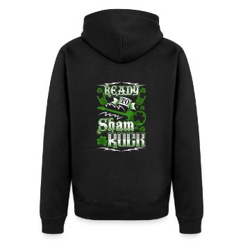 Ready To Shamrock - Unisex Premium Bio Zip Hoodie - Schwarz - Hinten - Nico (187cm)