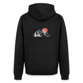 Purpurrote Sonne über schneebedeckten Gipfeln - Unisex Premium Bio Zip Hoodie - Schwarz - Hinten - Nico (187cm)