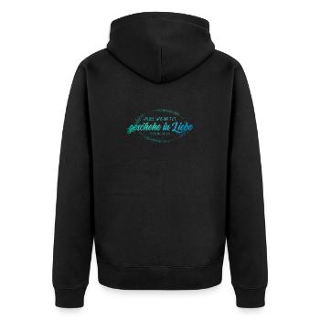 Alles was ihr tut geschehe in Liebe - Unisex Premium Bio Zip Hoodie - Schwarz - Hinten - Nico (187cm)
