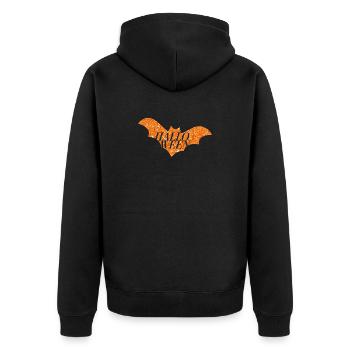 Halloween Orange Glitter Bat Silhouette - Unisex Premium Organic Zip Hoodie - black - Back - Nico (187cm)