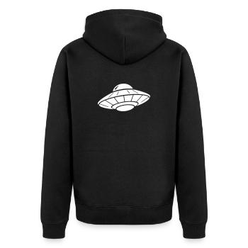 UFO Raumschiff Clean Silhouette Vektor - Unisex Premium Bio Zip Hoodie - Schwarz - Hinten - Nico (187cm)