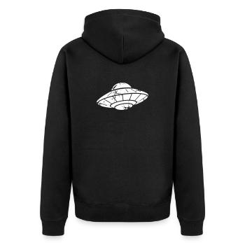 UFO Raumschiff Grunge Vintage Vektor - Unisex Premium Bio Zip Hoodie - Schwarz - Hinten - Nico (187cm)