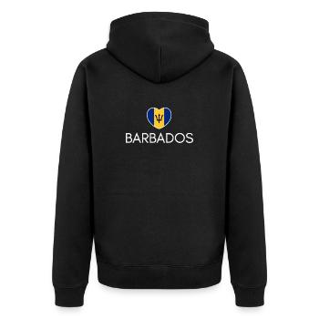 Herz mit Barbados-Flagge, ich liebe Barbados - Unisex Premium Bio Zip Hoodie - Schwarz - Hinten - Nico (187cm)