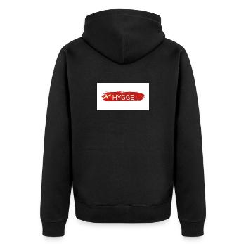 Hygge Rot – Dänische Gemütlichkeit - Unisex Premium Bio Zip Hoodie - Schwarz - Hinten - Nico (187cm)