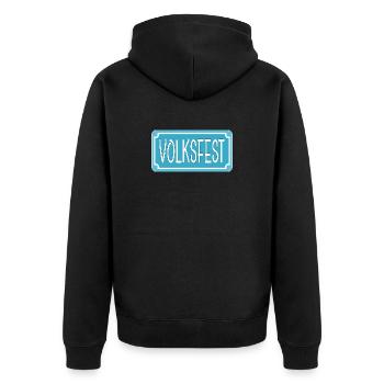 STRAßENSCHILD - VOLKSFEST - Unisex Premium Bio Zip Hoodie - Schwarz - Hinten - Nico (187cm)