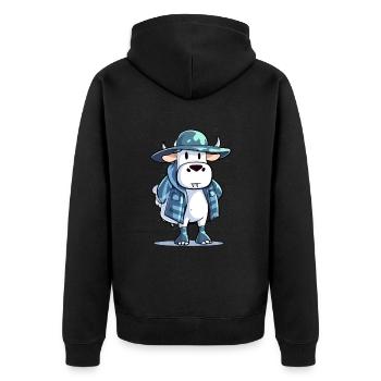 Kiku die Kuh - Unisex Premium Bio Zip Hoodie - Schwarz - Hinten - Nico (187cm)