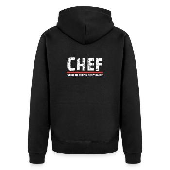 CHEF wenn die Chefin nicht da ist Spruch - Unisex Premium Bio Zip Hoodie - Schwarz - Hinten - Nico (187cm)
