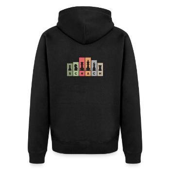 retro Schachfiguren Schachspieler vintage Farben - Unisex Premium Bio Zip Hoodie - Schwarz - Hinten - Nico (187cm)