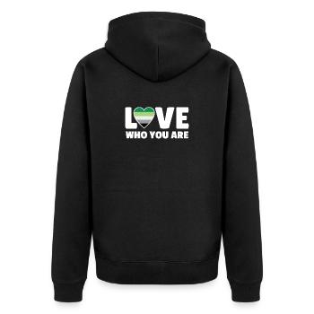 Liebe, wer du bist - Unisex Premium Bio Zip Hoodie - Schwarz - Hinten - Nico (187cm)