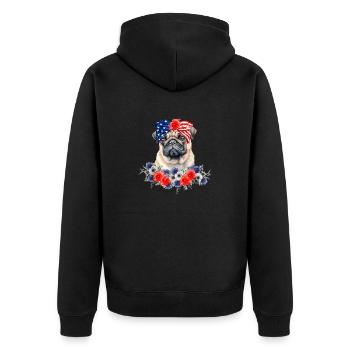 Mops Hundehalstuch Amerikanische Flagge 4. Juli - Unisex Premium Bio Zip Hoodie - Schwarz - Hinten - Nico (187cm)