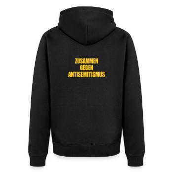 zusammen gegen antisemitismus - Unisex Premium Bio Zip Hoodie - Schwarz - Hinten - Nico (187cm)