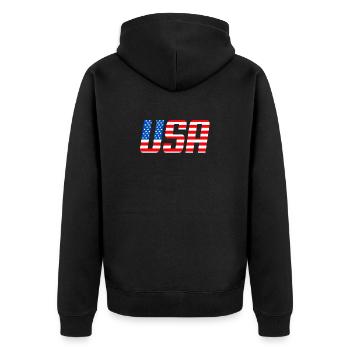 USA-Flagge der Sterne und Streifen - Unisex Premium Bio Zip Hoodie - Schwarz - Hinten - Nico (187cm)